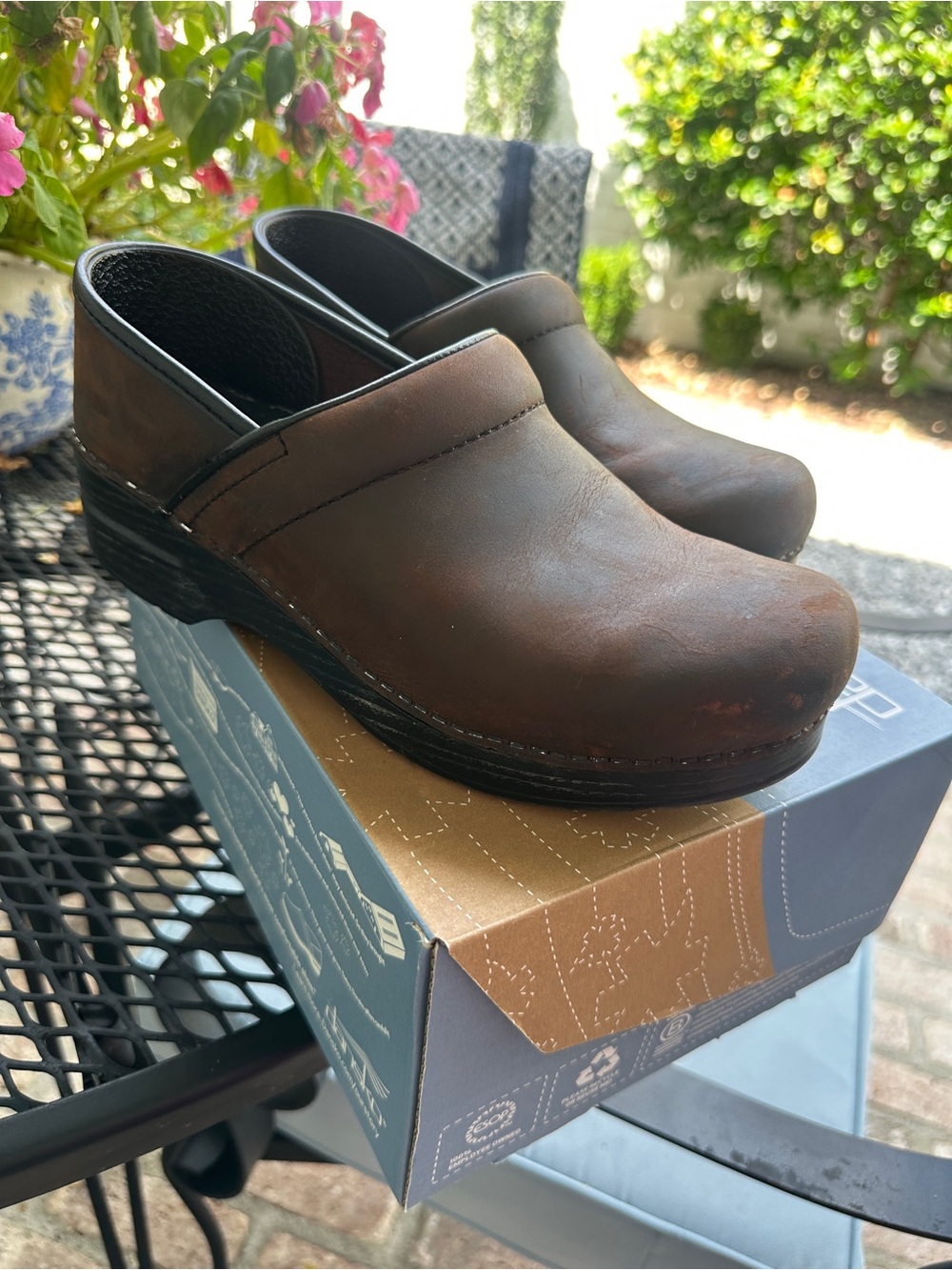 Dansko Brown Distressed Leather Slip-On Clogs